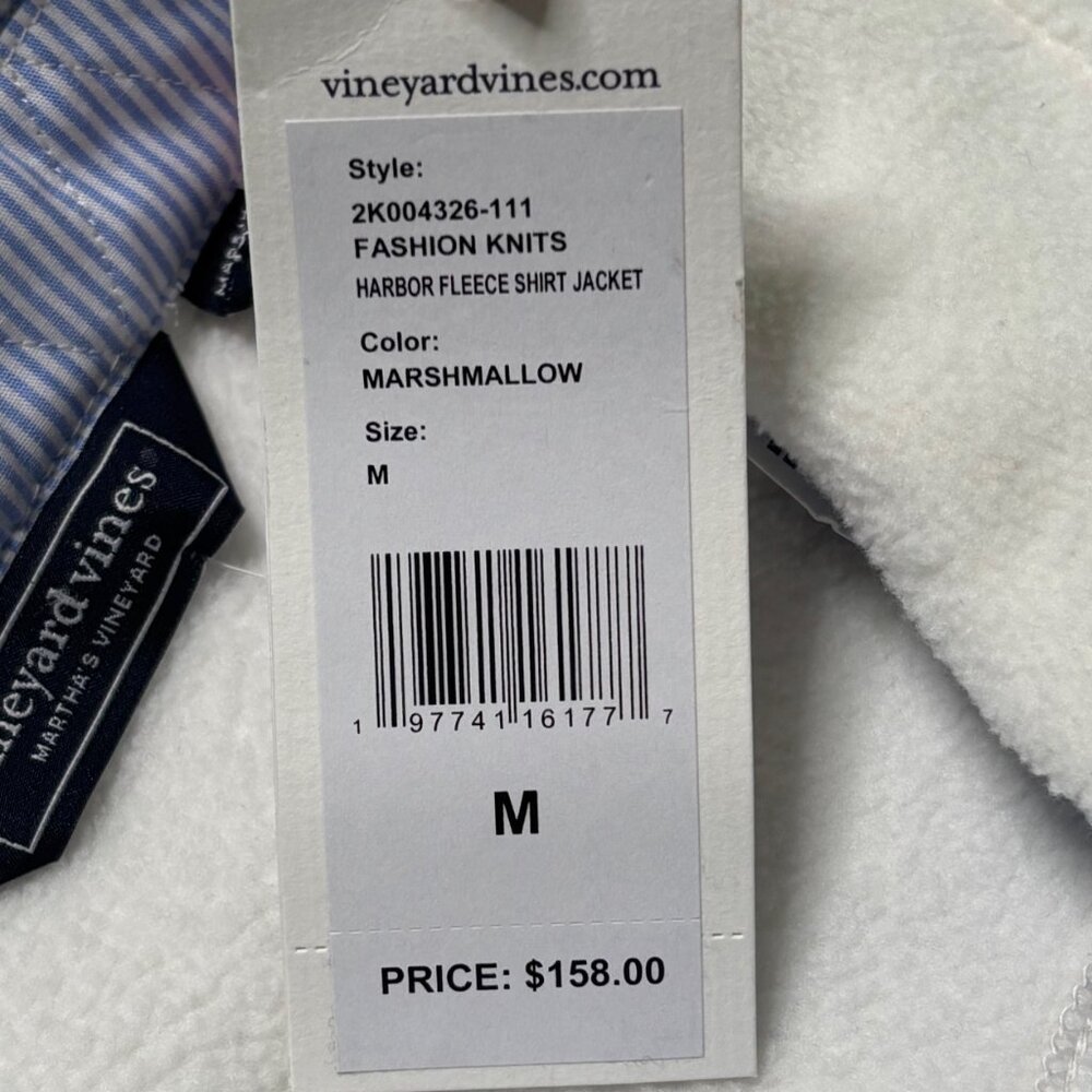 Mens Vineyard Vines Harbor Fleece Shirt Jacket White/Marshmellow Medium NWT $158 - Picture 7 of 11